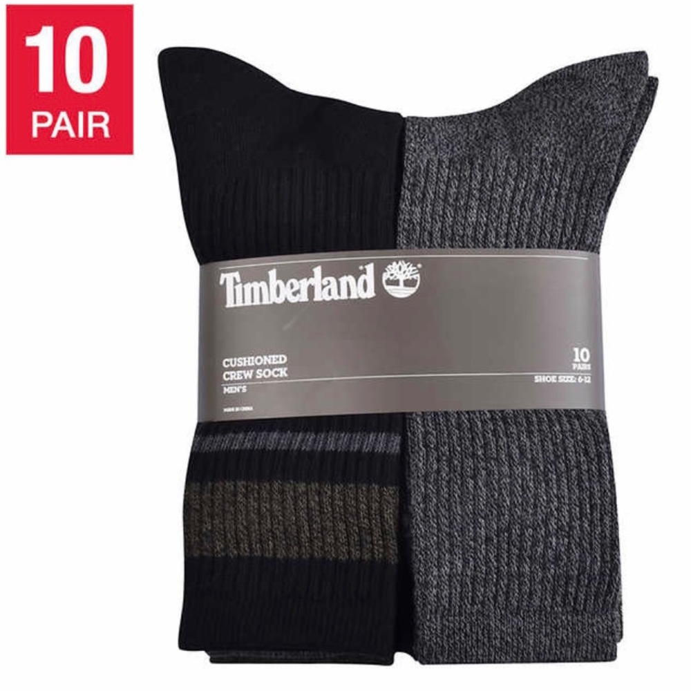 Timberland Men’s Cushioned Crew Socks Cotton Blend 10 Pairs Bundle Size 6-12 NWT